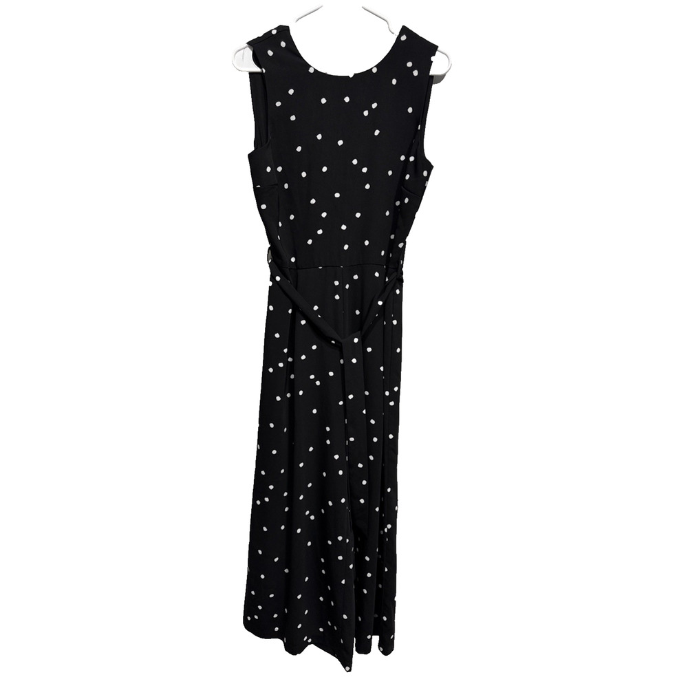 Women's Warehouse Sleeveless Belted Wide Leg Jumpsuit US 8 UK 12 Black Polka Dot